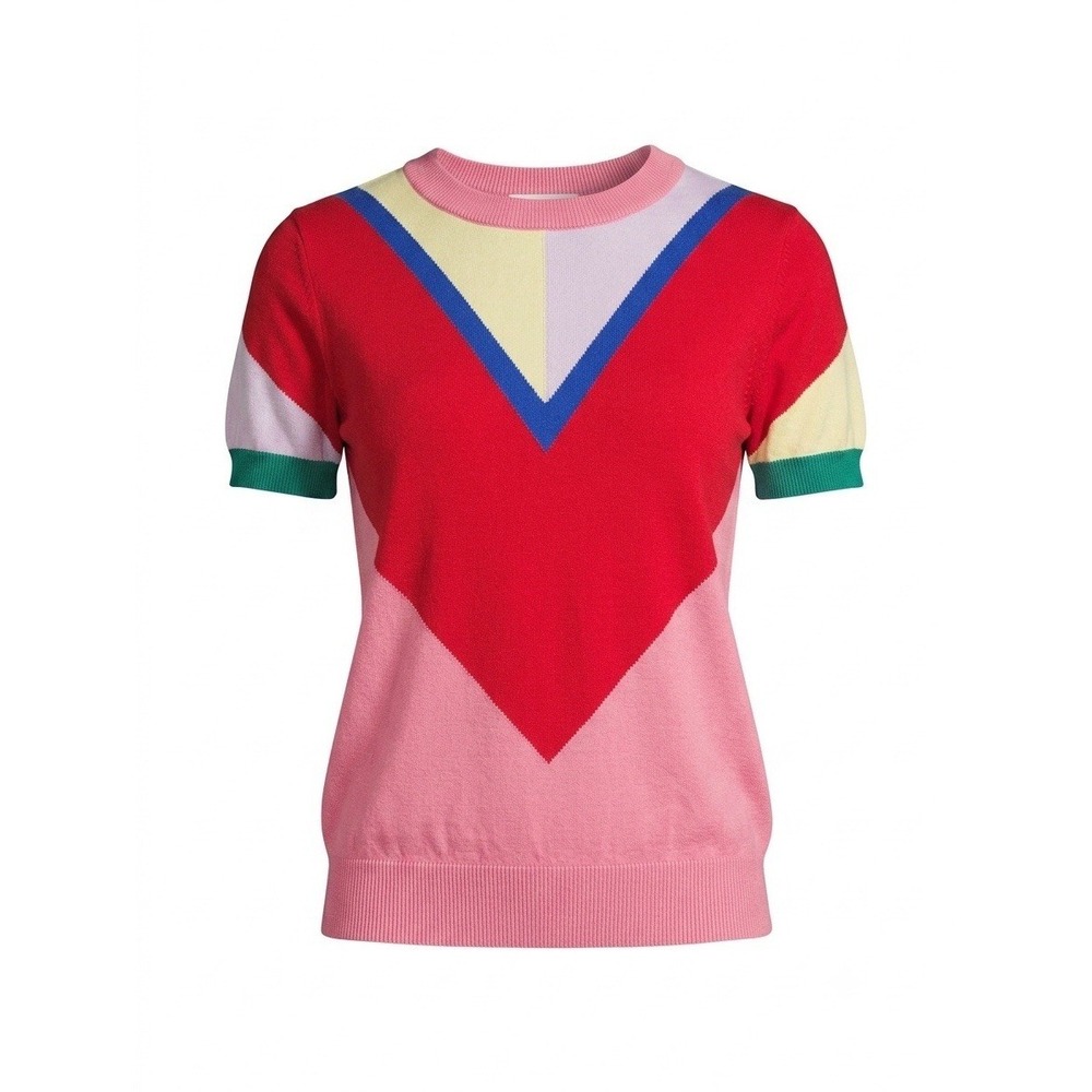 oxknit sweater womens Small Colorful Boho Knit Short Sleeve Chic Preppy Girl